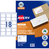 Avery Label J8161-50 Inkjet 18up 50 Sheets 63x46mm - Cafe Supply