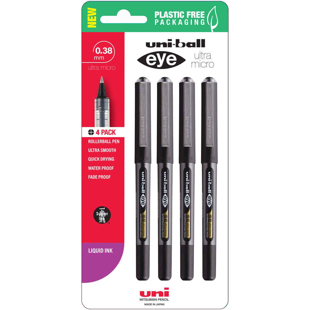 Uni Eye 0.38mm Ultra Micro Capped Black Hangsell Pk4