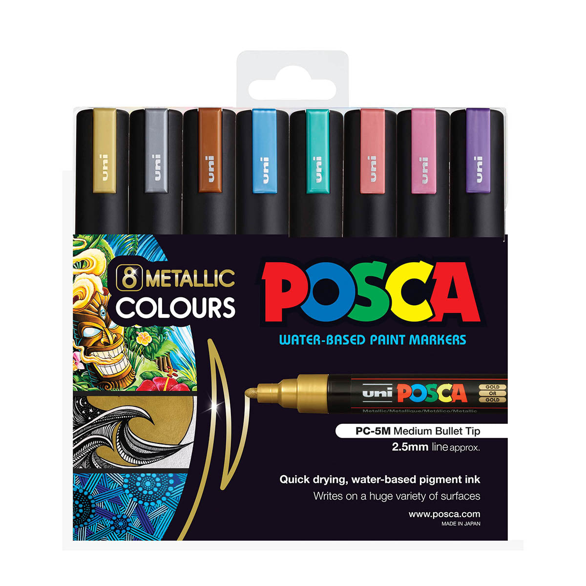 Uni Posca Marker 1.8-2.5mm Med Bullet 8 Pack Metallic PC-5M