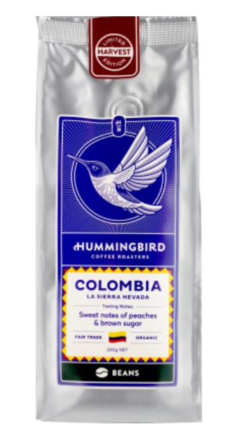 Hummingbird Fair Trade Organic Fresh Harvest Colombia Whole Beans Coffee 200g