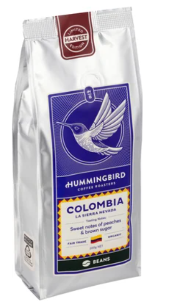 Hummingbird Fair Trade Organic Fresh Harvest Colombia Whole Beans Coffee 200g