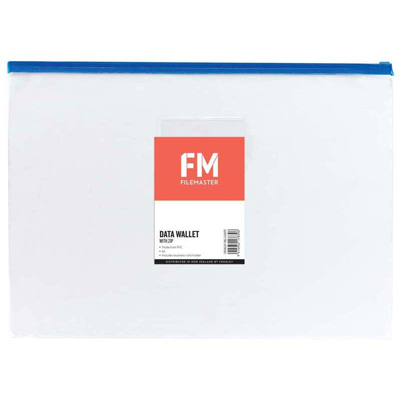 FM Data Wallet A4 Clear PVC With Zip Assorted