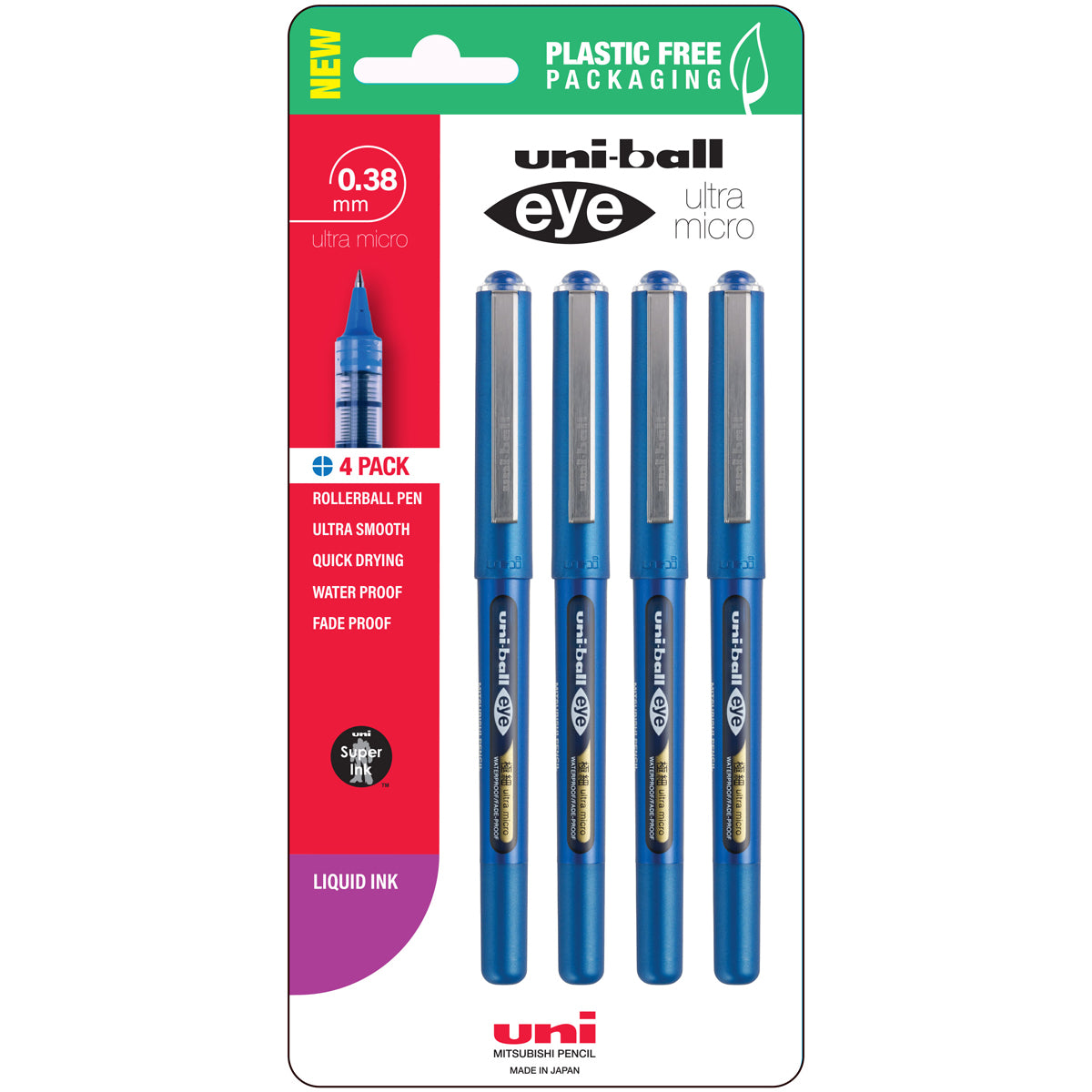 Uni Eye 0.38mm Ultra Micro Capped Blue Hangsell Pk4