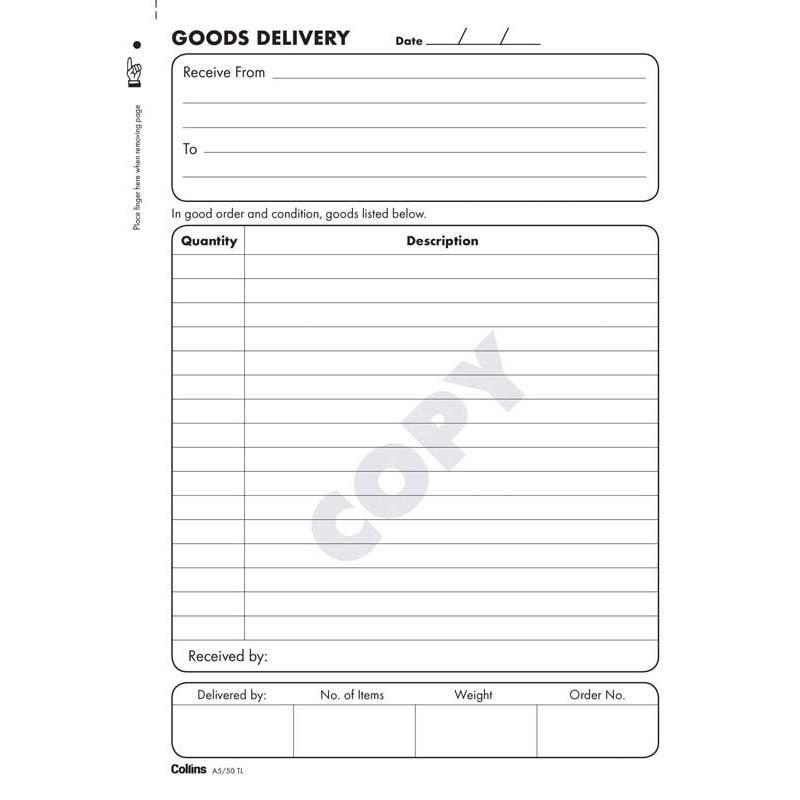 Collins Goods Delivery A5/50TL Triplicate No Carbon Required - Cafe Supply