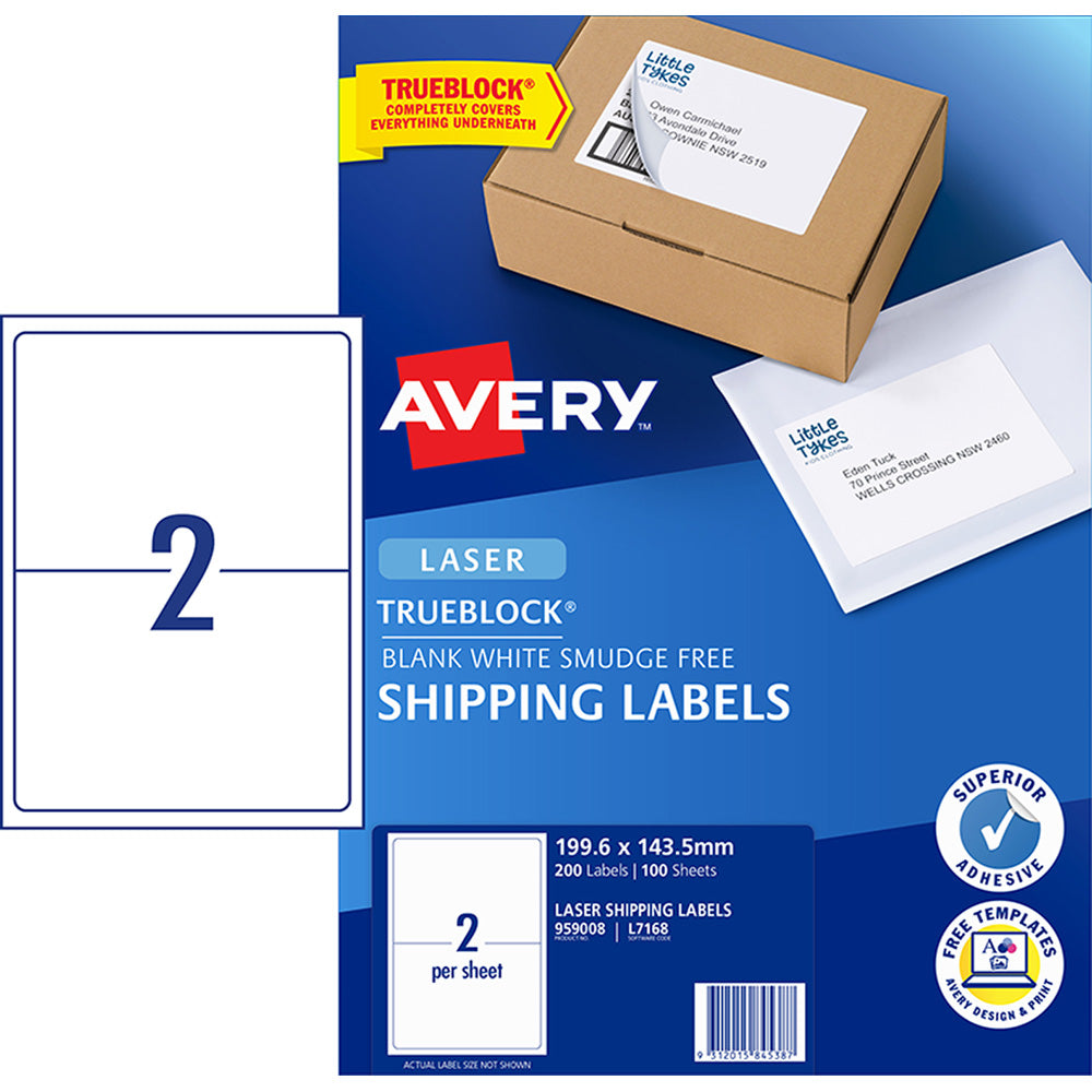 Avery Label L7168-100 2up 100 Sheets Laser 199x143mm - Cafe Supply