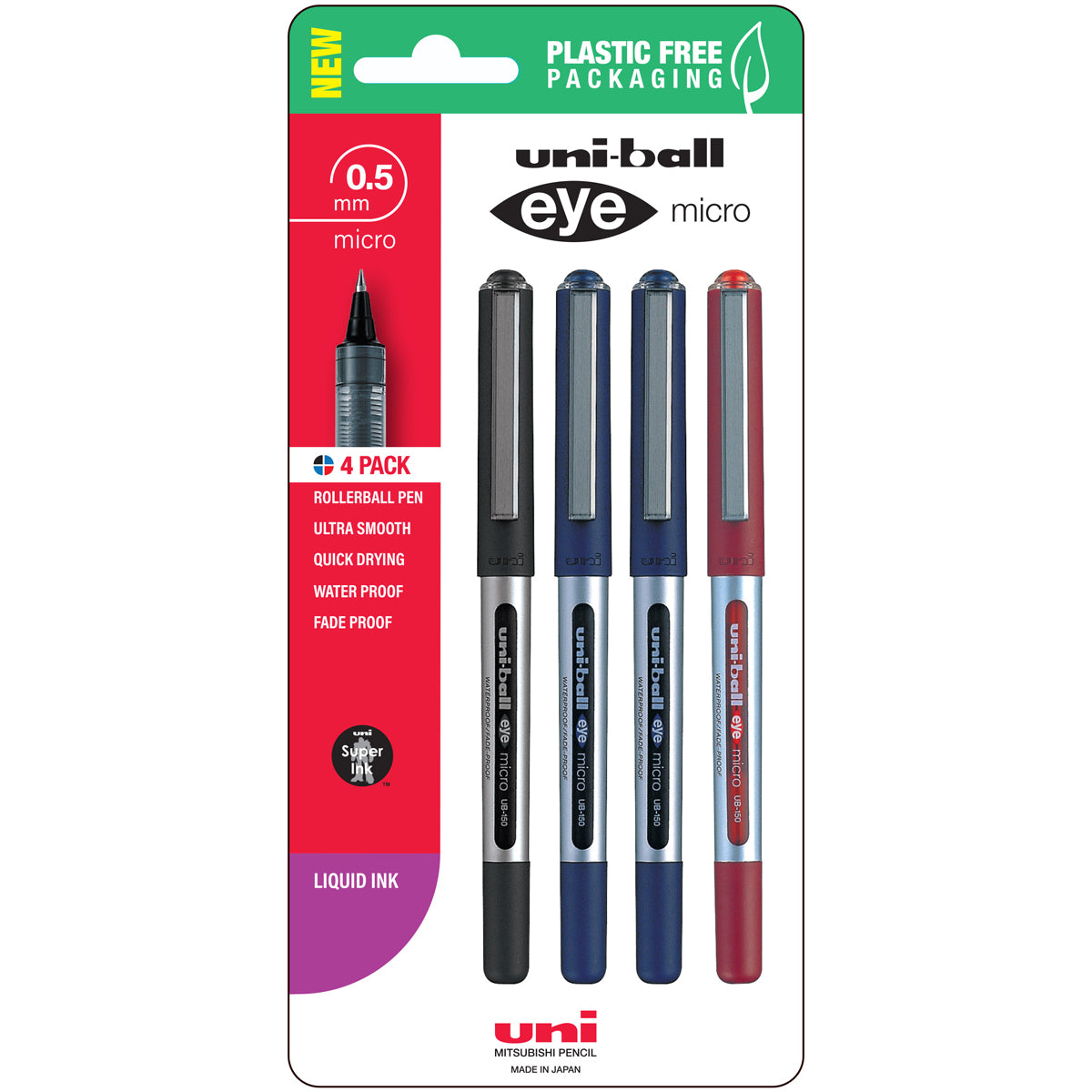 Uni Eye 0.5mm Micro Capped Assorted Hangsell Pk4