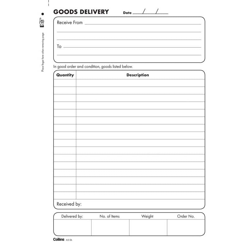 Collins Goods Delivery A5DL Duplicate No Carbon Required - Cafe Supply