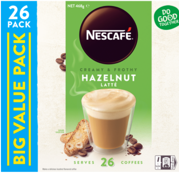 Nescafe Hazelnut Latte Coffee Sachets Value Pack 26pk