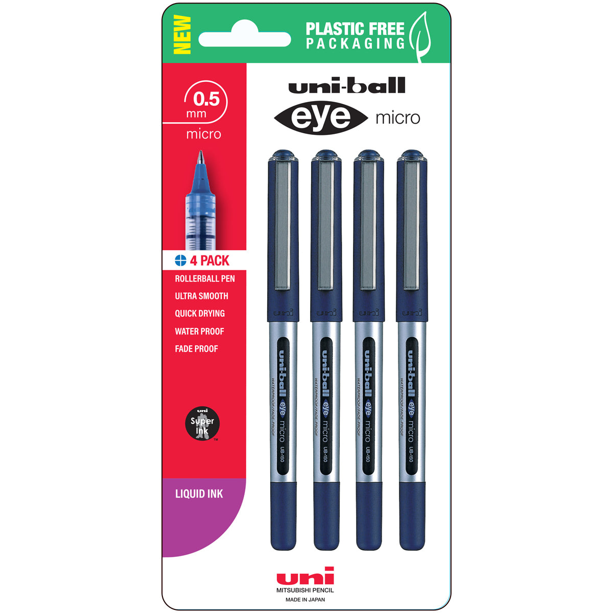 Uni Eye 0.5mm Micro Capped Blue Hangsell Pk4