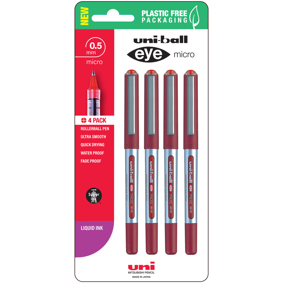 Uni Eye 0.5mm Micro Capped Red Hangsell Pk4