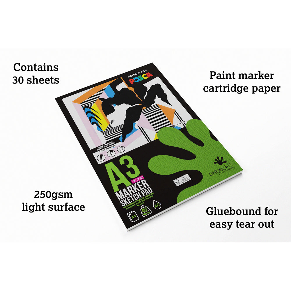 Artgecko Pro Marker Sketchpad A3 30 Sheets 250gsm White Paper - Cafe Supply