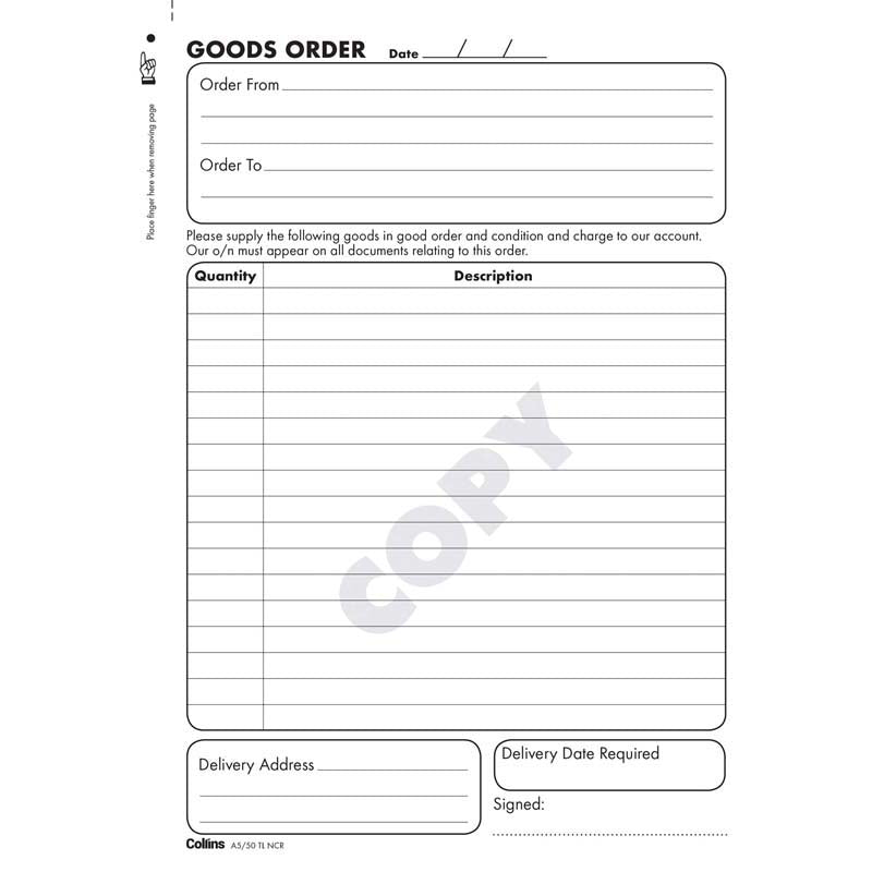 Collins Goods Order A5/50TL Triplicate No Carbon Required