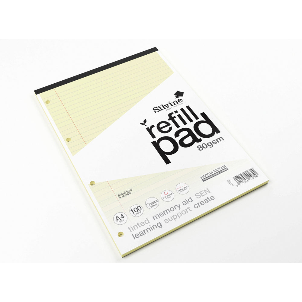 Silvine Tinted Refill Pad A4 8mm Lined with Margin 100 Pages Cream - Cafe Supply