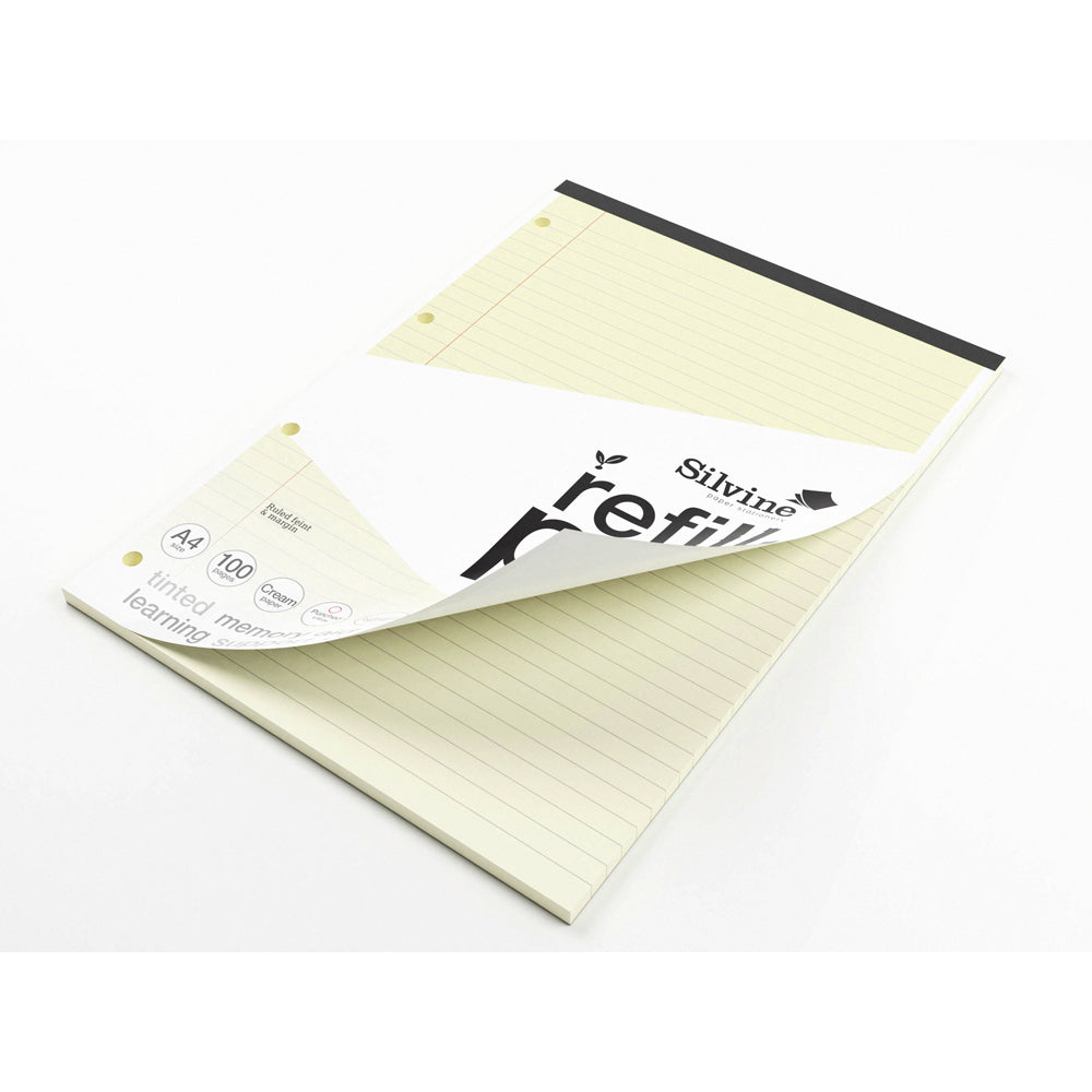 Silvine Tinted Refill Pad A4 8mm Lined with Margin 100 Pages Cream - Cafe Supply