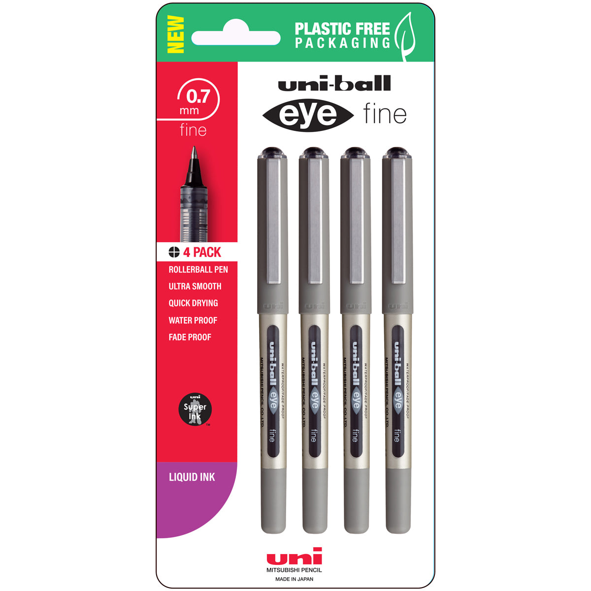 Uni Eye 0.7mm Fine Capped Black Hangsell Pk4