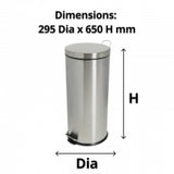 30L Round Stainless Steel Pedal Bin