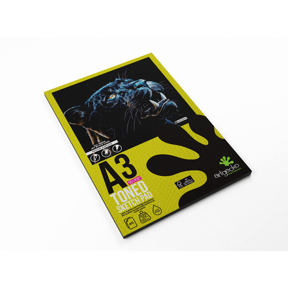 Artgecko Pro Toned Sketchpad A3 40 Sheets 200gsm Black Card - Cafe Supply