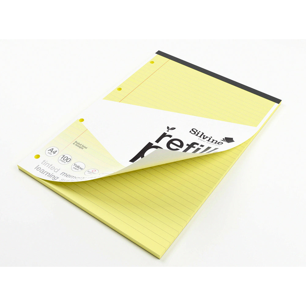 Silvine Tinted Refill Pad A4 8mm Lined with Margin 100 Pages Yellow - Cafe Supply