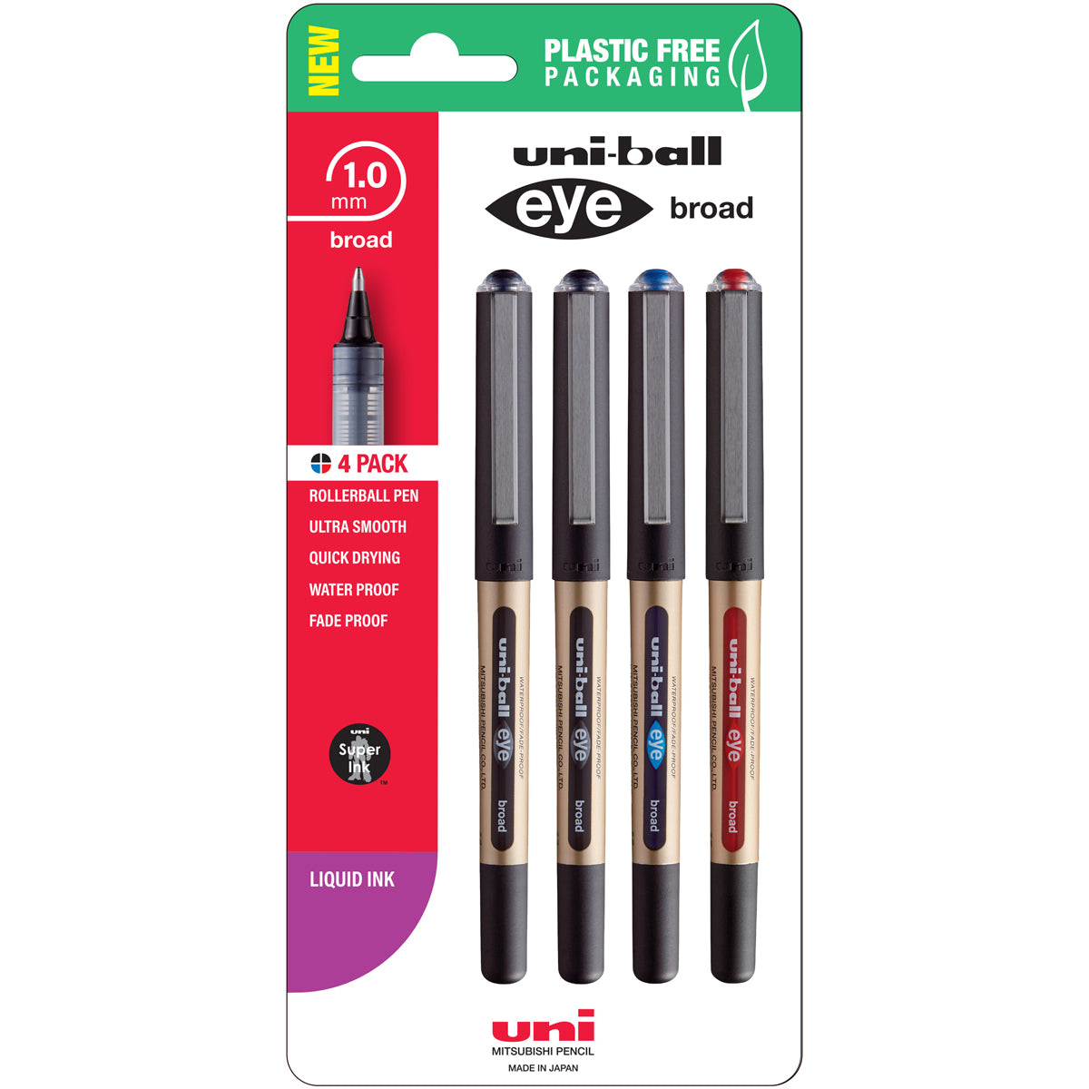 Uni Eye 1.0mm Broad Capped Assorted Hangsell Pk4