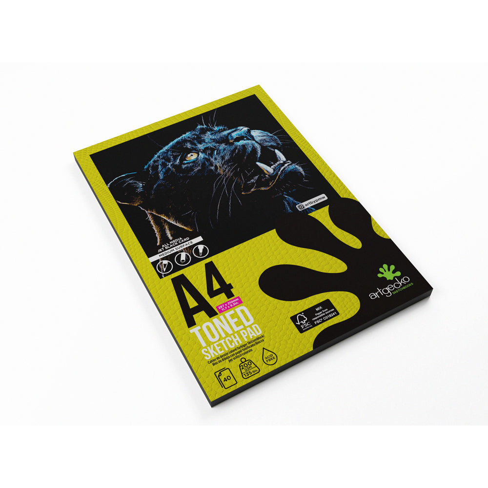 Artgecko Pro Toned Sketchpad A4 40 Sheets 200gsm Black Card - Cafe Supply