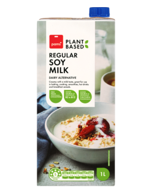 Pams Plant Based Regular Soy Milk 1l