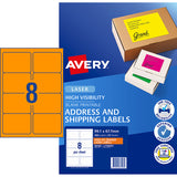 Avery Shipping Label L7165FO Fluoro Orange 99.1x67.7mm 8up 25 Sheets