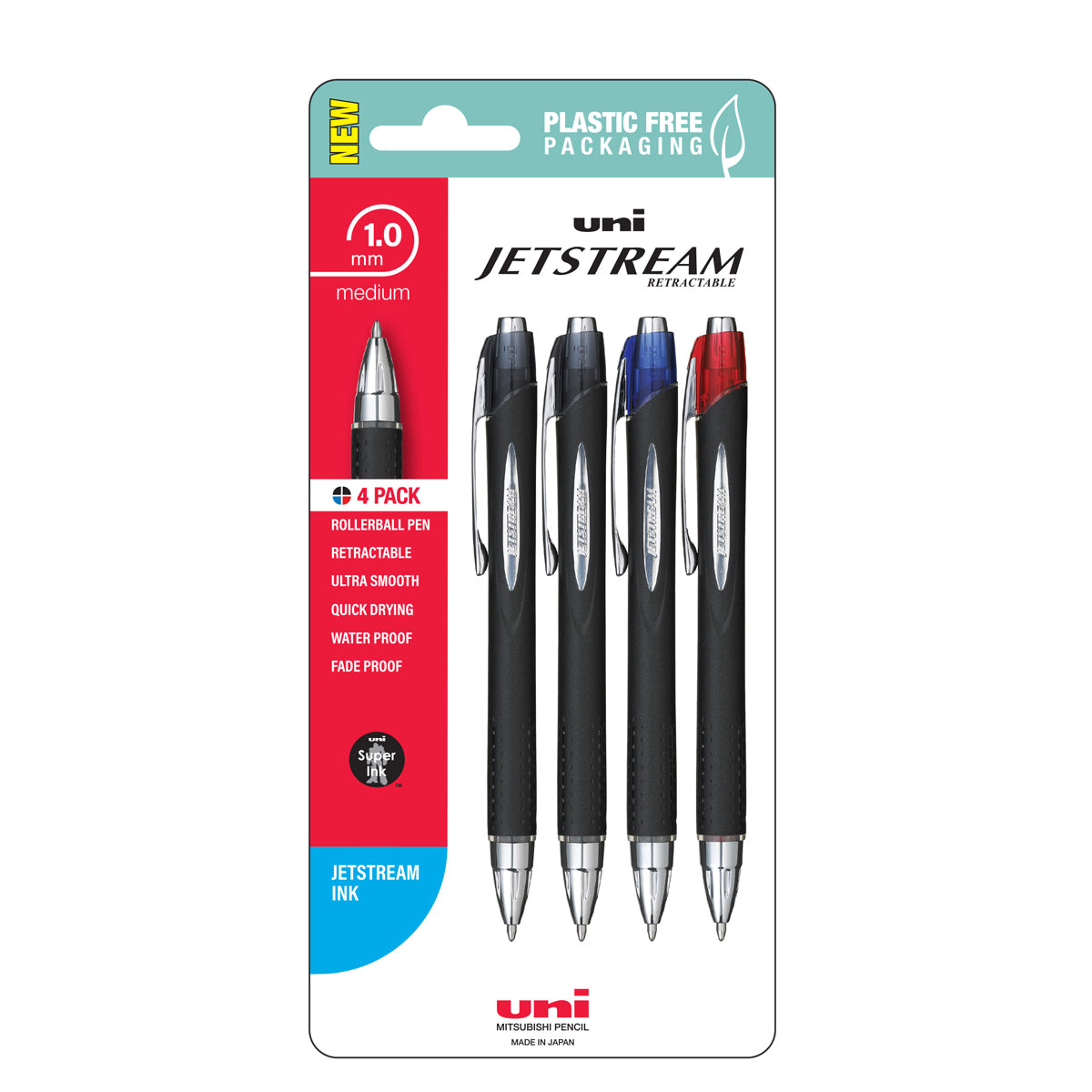 Uni Jetstream 1.0mm Medium Retractable Assorted Hangsell Pk4