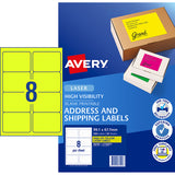 Avery Shipping Label L7165FY Fluoro Yellow 99.1x67.7mm 8up 25 Sheets