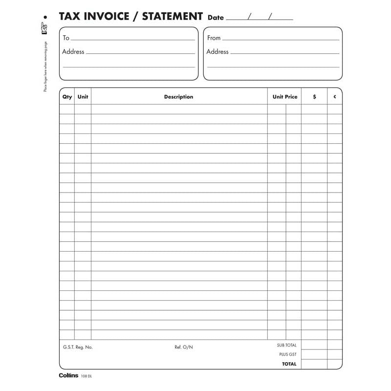 Collins Tax Invoice 108DL Duplicate No Carbon Required - Cafe Supply