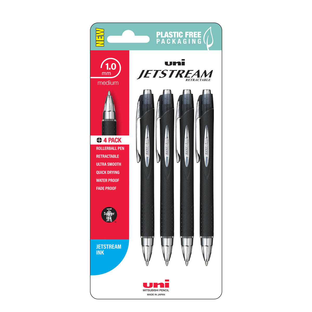 Uni Jetstream 1.0mm Medium Retractable Black Hangsell Pk4