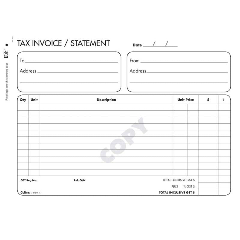 Collins Tax Invoice 78/50TL1 Triplicate No Carbon Required - Cafe Supply