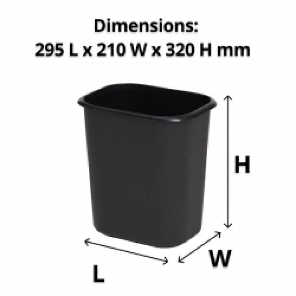 14L Rectangle Black Plastic Waste Bin