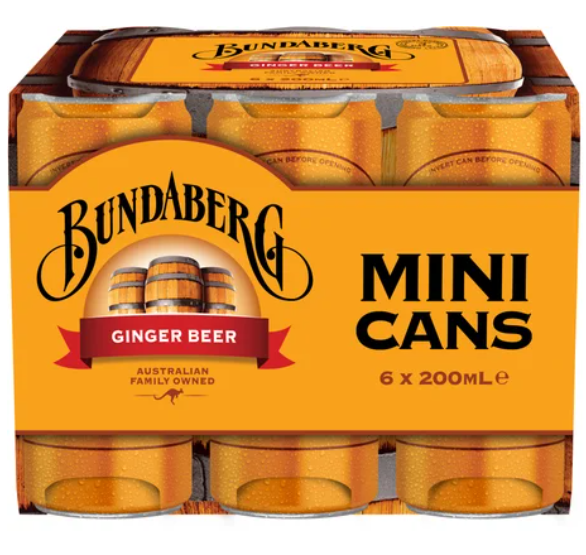 Bundaberg Ginger Beer Mini Cans 6 x 200ml