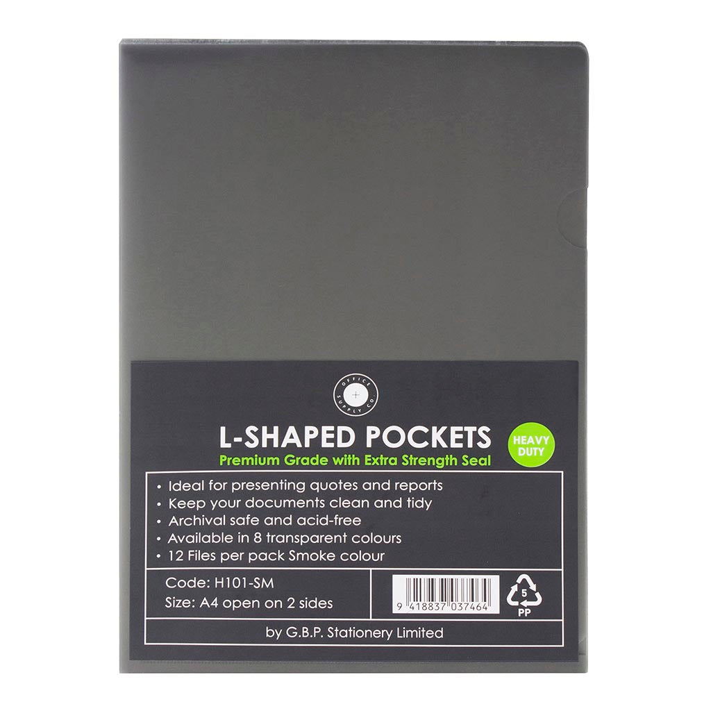 OSC L Shaped Pockets A4 Smoke, Pack of 12