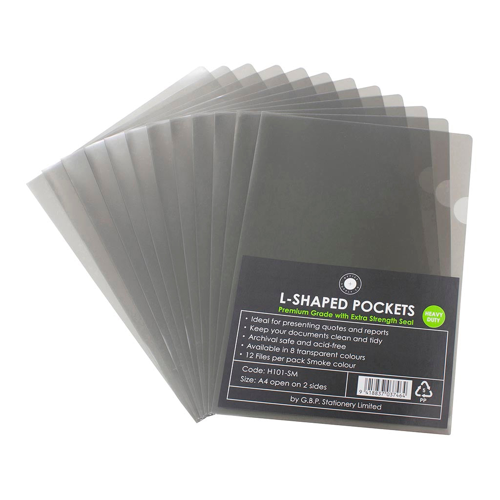 OSC L Shaped Pockets A4 Smoke, Pack of 12