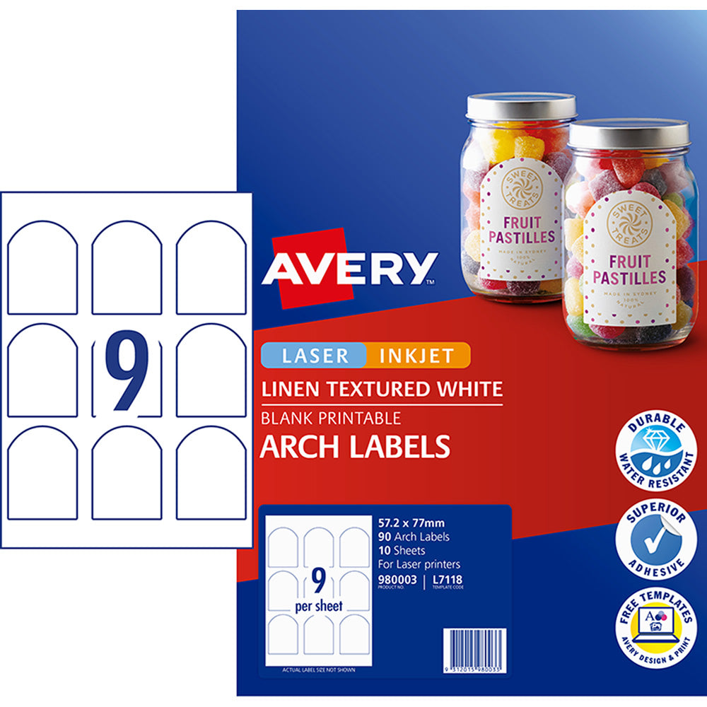 Avery Arched Textured Labels L7118 White 10 Sheets 9up - Cafe Supply