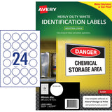 Avery Heavy Duty ID Label L6112 White Laser 40mm 24up 10 Sheets - Cafe Supply