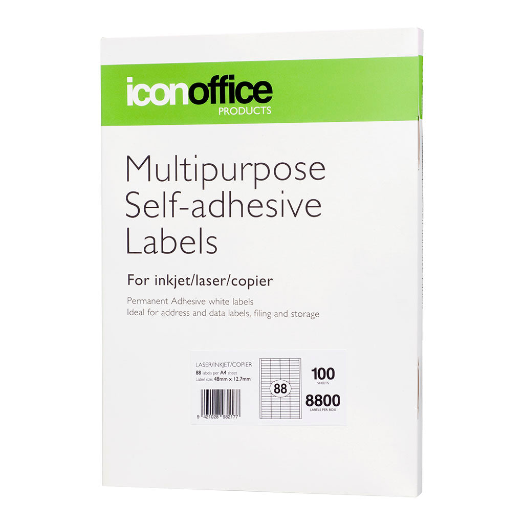 Icon Multipurpose Labels 88 Per Sheet 48x12.7mm, Pack of 100