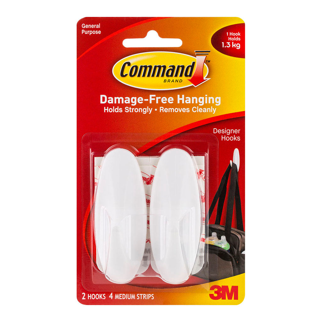 Command Hook 17081 Designer Medium White, Pack of 2