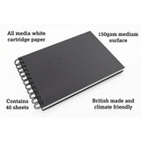 Artgecko Classy Sketchbook A5 Landscape 80 Pages 40 Sheets 150gsm White Paper - Cafe Supply