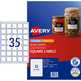 Avery Label L7119 Square White Glossy 35up 10 Sheets 35x35mm - Cafe Supply