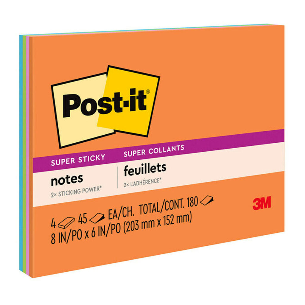 Post-it Super Sticky Notes 6845-SSP 202x152mm Energy (Rio), Pack of 4