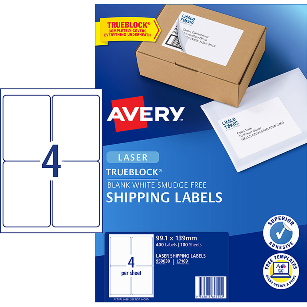 Avery Label L7169-100 4up 100 Sheets Laser 99x139mm - Cafe Supply