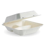 20x22x8cm / 7.8x8x3in 3-Compartment White Plant Fibre Clamshell