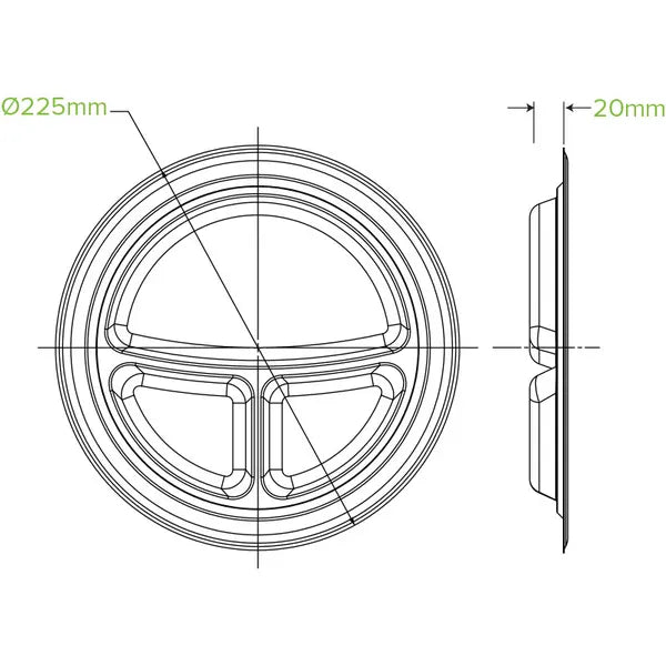 23cm / 9" 3-Compartment Round Plant Fibre Plate