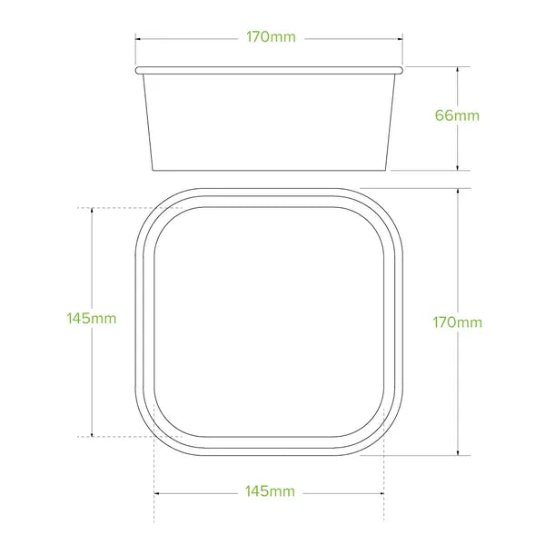 1,200ml Kraft BioBoard Square Takeaway Base