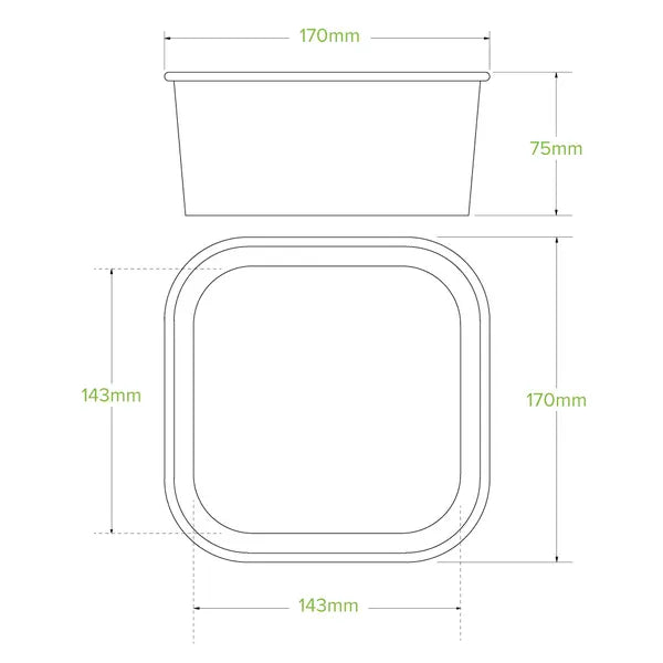 1,400ml Kraft BioBoard Square Takeaway Base