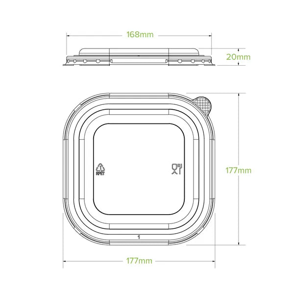 750ml-1,400ml Clear RPET Square Takeaway Lid