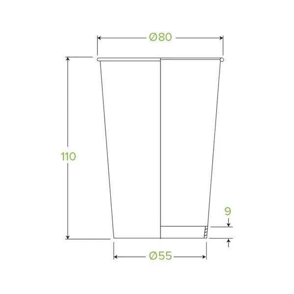 320ml / 10oz (80mm) White Green Line Single Wall BioCup