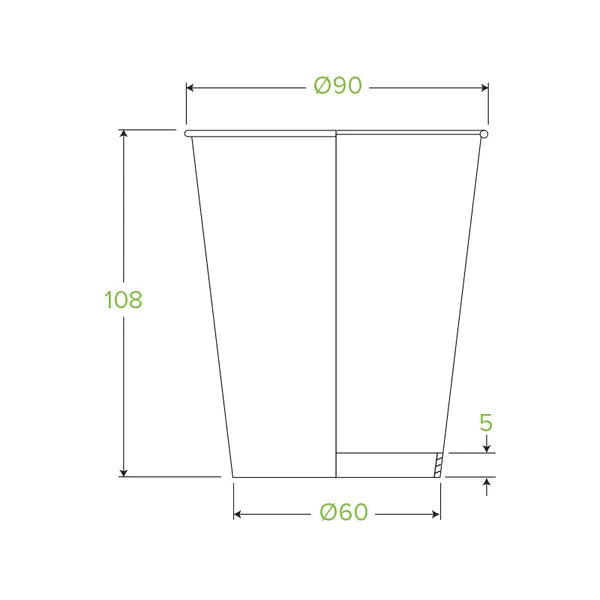 390ml / 12oz (90mm) White Single Wall BioCup